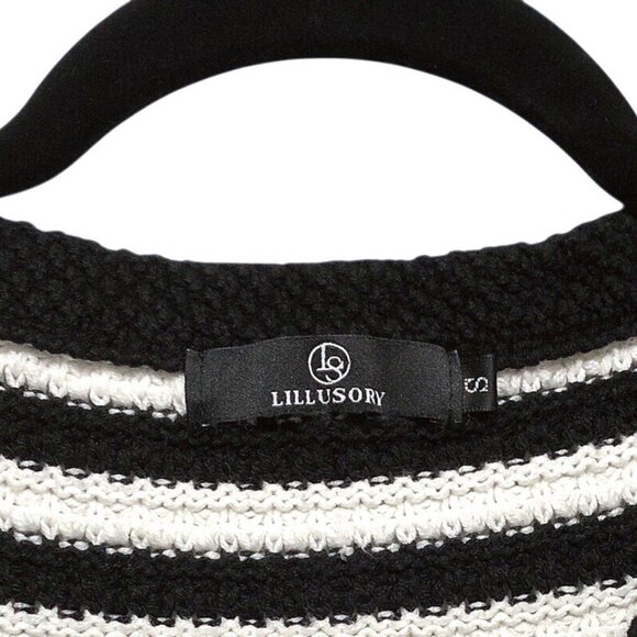 Lillusory White Black Striped V-neck Long Sleeve Sweater Top S - Picture 3 of 7